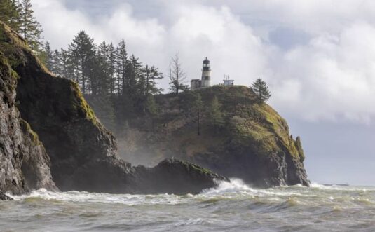 Lighthouse on a rocky cliff overlooking the ocean