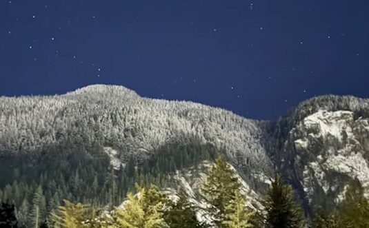 mountains with a starry sky in early morning
